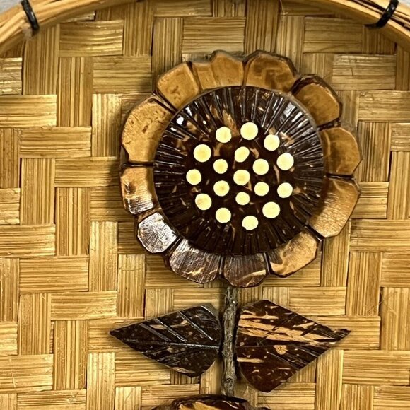 2 Vintage 70s Oval Wooden Wall Art Flowers Polynesian Tiki Boho Chic 10" - Picture 4 of 15